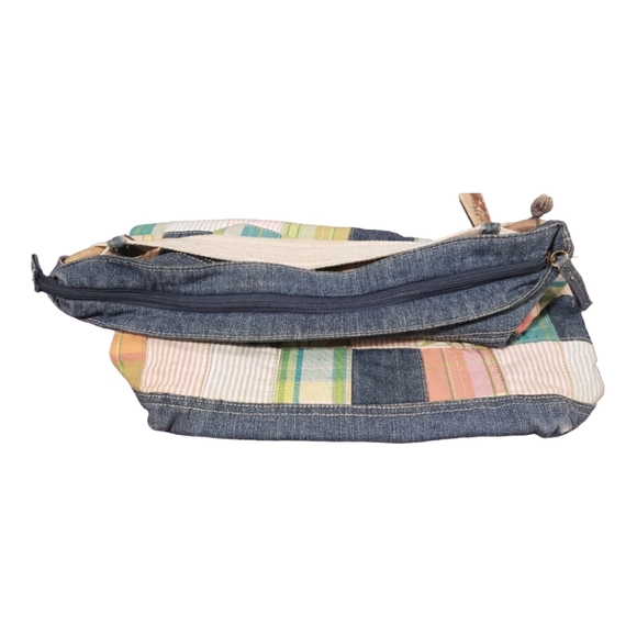 VINTAGE TOMMY HILFIGER BLUE MADRAS TOTE SHOULDER BAG DENIM ZIP CLOSURE - Picture 3 of 11